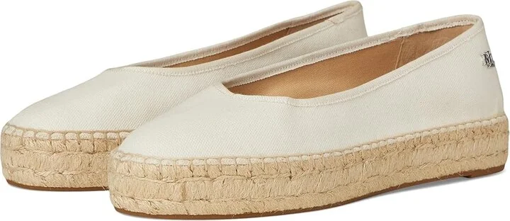 Lauren Ralph Lauren Luize Canvas Ballet Espadrille Women's Shoes Soft White/Soft White : 7 B - Medium, Leather/Rubber