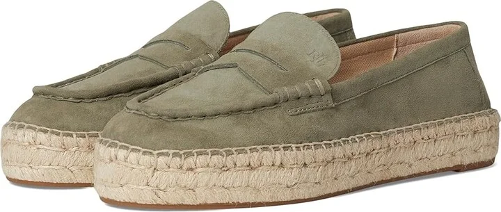 Lauren Ralph Lauren Luize Suede Loafers Espadrille Women's Shoes Sage Green : 7 B - Medium, Leather/Rubber/Suede