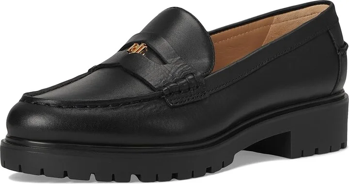 Lauren Ralph Lauren Marli Calfskin Penny Loafers High Women's Heels Black : 7 B - Medium, Leather - Image 5