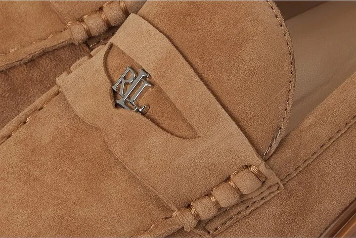 Lauren Ralph Lauren Marli Suede Penny Loafers High Women's Heels Camel : 11 B - Medium - Image 7