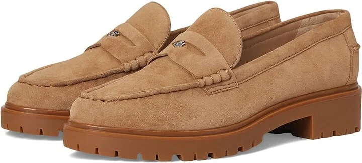 Lauren Ralph Lauren Marli Suede Penny Loafers High Women's Heels Camel : 11 B - Medium