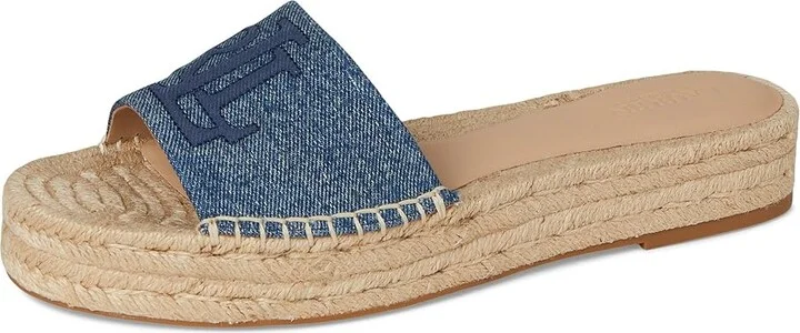 Lauren Ralph Lauren Polly Washed Denim Espadrille Women's Wedge Shoes Oxford Blue : 9 B - Medium, Leather - Image 5