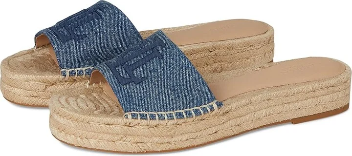 Lauren Ralph Lauren Polly Washed Denim Espadrille Women's Wedge Shoes Oxford Blue : 9 B - Medium, Leather