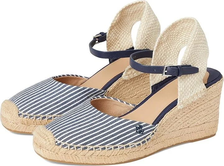 Lauren Ralph Lauren Robby Striped Canvas Jute Espadrille Women's Sandals Refined Navy/Natural/Refined Navy/Natural : 6.5 B - Medium