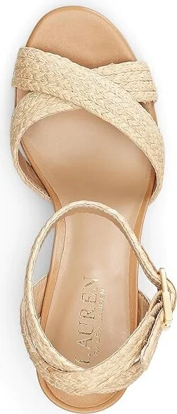 Lauren Ralph Lauren Sasha Raffia Platform Sandal Women's Sandals Brown : 9.5 B - Medium, Leather - Image 2