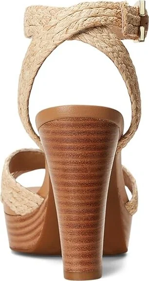 Lauren Ralph Lauren Sasha Raffia Platform Sandal Women's Sandals Brown : 9.5 B - Medium, Leather - Image 3