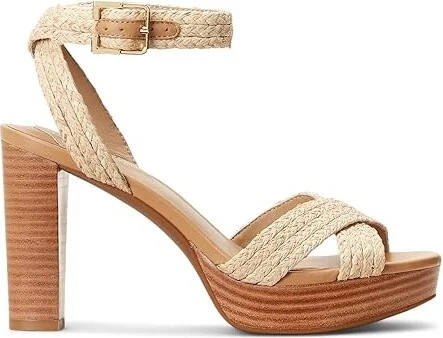 Lauren Ralph Lauren Sasha Raffia Platform Sandal Women's Sandals Brown : 9.5 B - Medium, Leather - Image 4