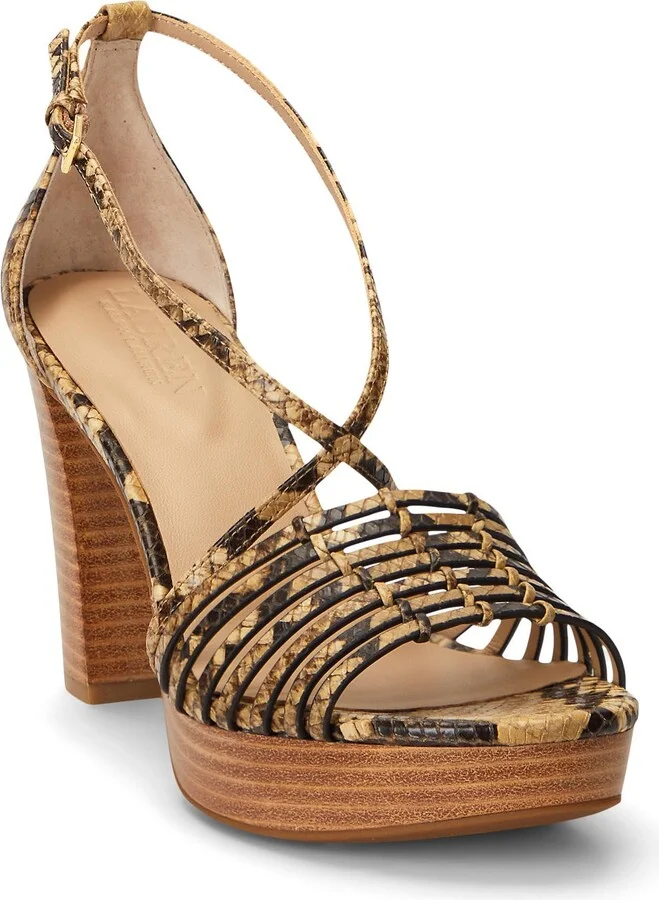 Lauren Ralph Lauren Shelby Faux-Snakeskin Platform Sandal Brown 10 B (M)