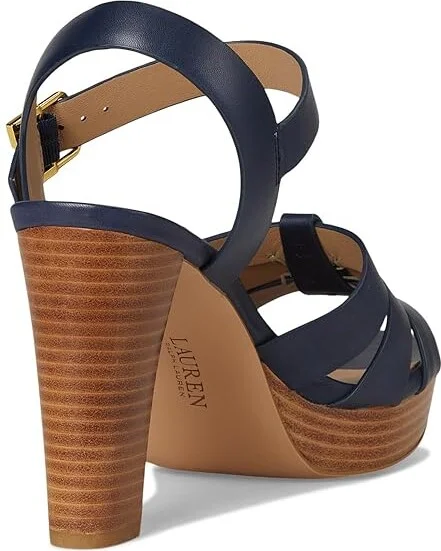 Lauren Ralph Lauren Soffia Burnished Leather Sandals Women's Sandals Refined Navy : 9 B - Medium - Image 4