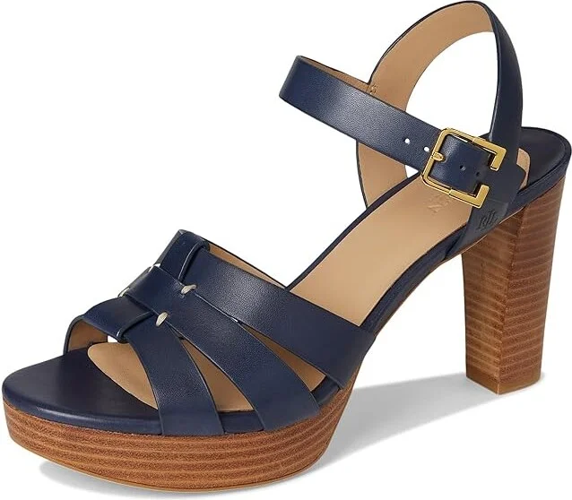 Lauren Ralph Lauren Soffia Burnished Leather Sandals Women's Sandals Refined Navy : 9 B - Medium - Image 5