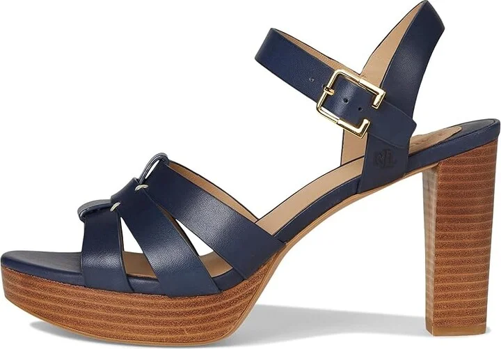 Lauren Ralph Lauren Soffia Burnished Leather Sandals Women's Sandals Refined Navy : 9 B - Medium - Image 6