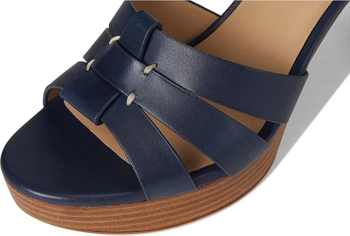 Lauren Ralph Lauren Soffia Burnished Leather Sandals Women's Sandals Refined Navy : 9 B - Medium - Image 7