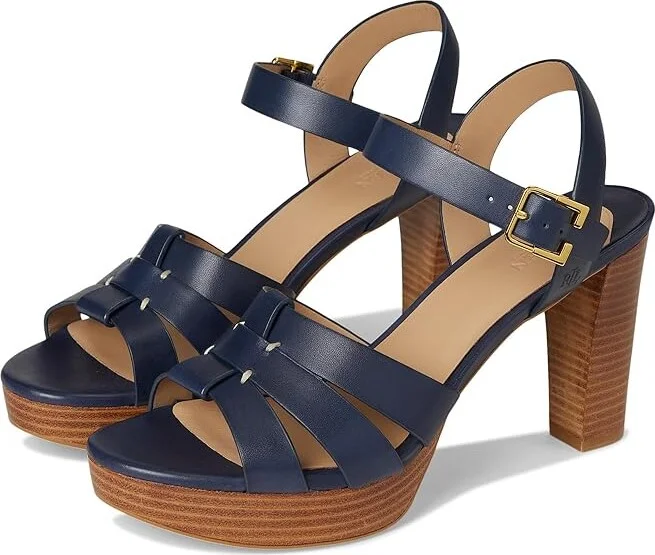 Lauren Ralph Lauren Soffia Burnished Leather Sandals Women's Sandals Refined Navy : 9 B - Medium