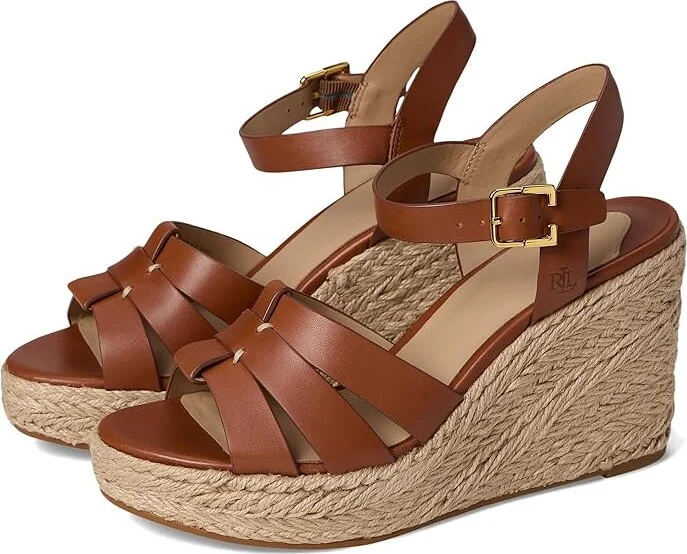 Lauren Ralph Lauren Soffia Calfskin Espadrille Women's Sandals Lauren Tan : 10 B - Medium, Leather/Rubber
