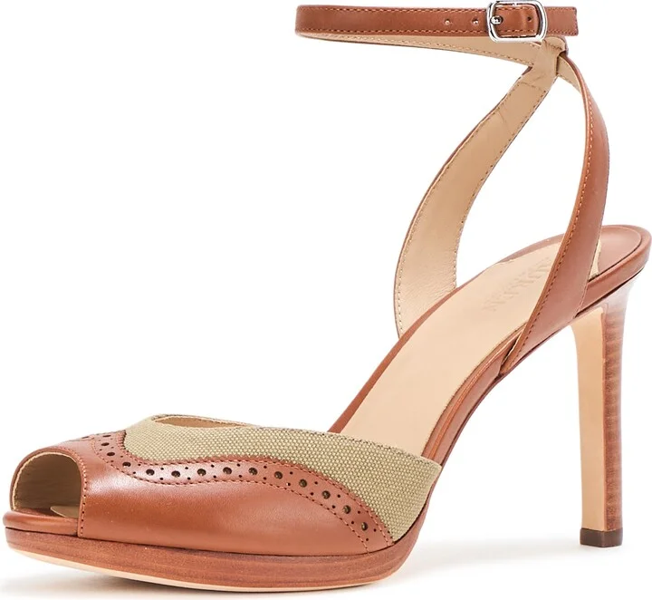 Lauren Ralph Lauren Women's Ankle Strap Kyla Canvas & Calfskin Wingtip Sandal