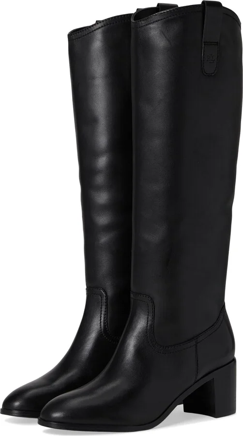 Lauren Ralph Lauren Women's Carla Burnished Leather Tall Boots Black 6 Medium