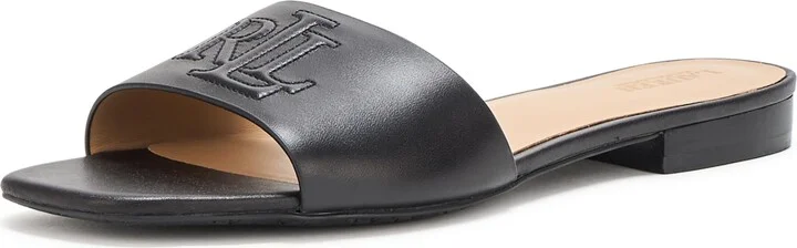 Lauren Ralph Lauren Women's Everley Calfskin Slide Sandals Black 7.5 Medium