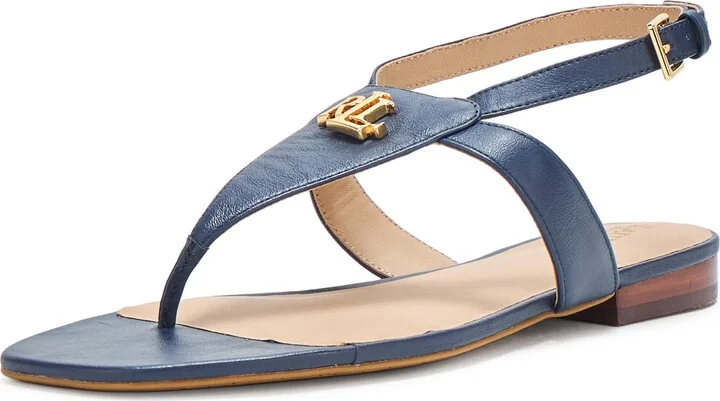 Lauren Ralph Lauren Women's Everley Nappa Leather Sandals Refined Navy 7 Medium