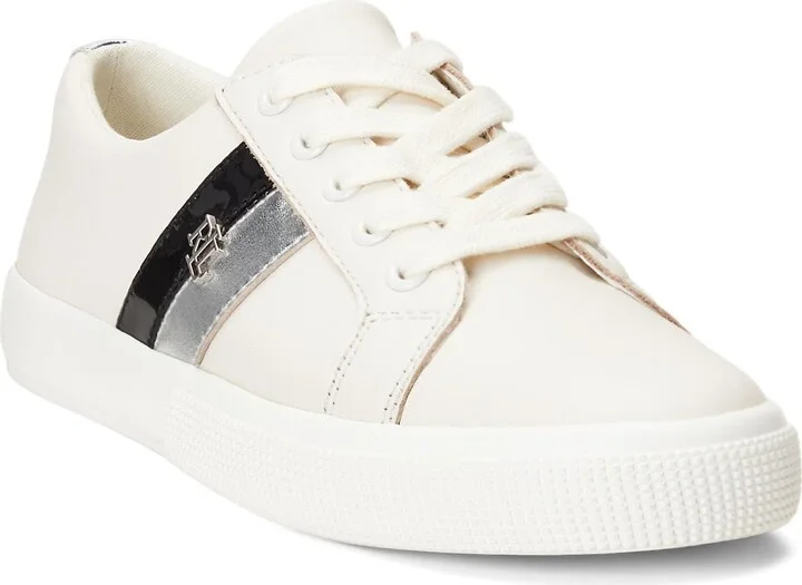 Lauren Ralph Lauren Women's Janson Sneaker Soft White/Polished Silver/Black 9.5 Medium