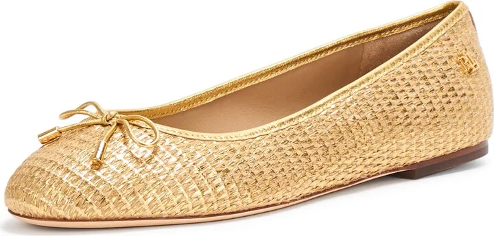 Lauren Ralph Lauren Women's Jayna Leather-Trim Metallic Straw Flat Ballet