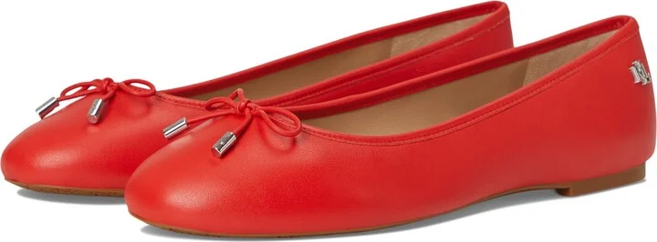 Lauren Ralph Lauren Women's Jayna Nappa Leather Flats Bright Vermilion 10 Medium