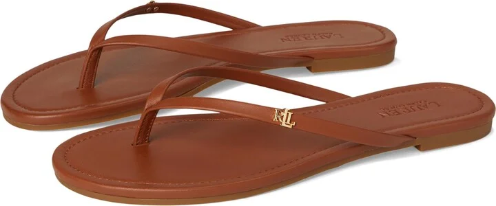 Lauren Ralph Lauren Women's Raquel Leather Flip-Flops Lauren Tan 5 Medium