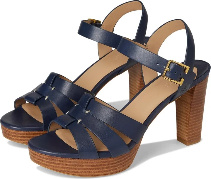 Lauren Ralph Lauren Women's Soffia Burnished Leather Sandal Refined Navy 10 Medium