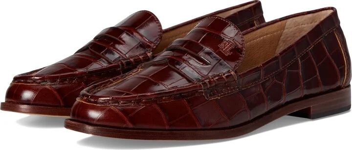 Lauren Ralph Lauren Women's Wynnie Crocodile-Embossed Leather Loafer Dark Mahogany 6 Medium
