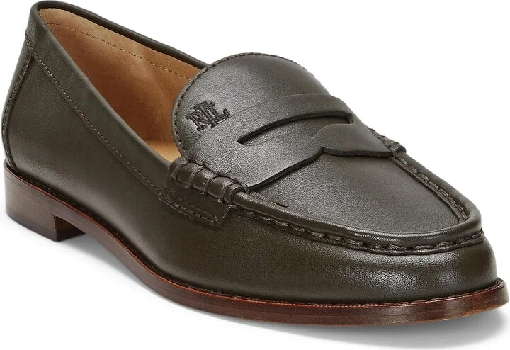 Lauren Ralph Lauren Women's Wynnie Nappa Leather Loafer Dark Olive 6.5 Medium
