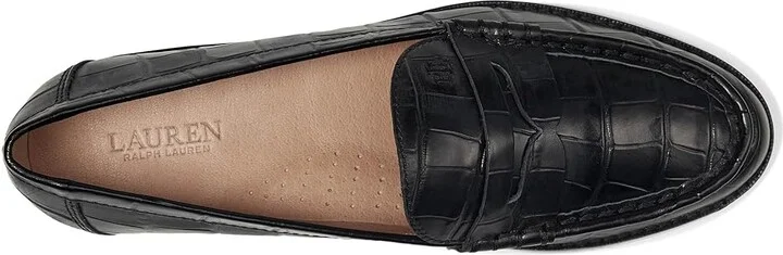 Lauren Ralph Lauren Wynnie Crocodile-Embossed Leather Loafer Women's Shoes Black : 9 B - Medium - Image 2