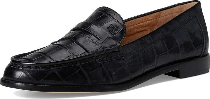 Lauren Ralph Lauren Wynnie Crocodile-Embossed Leather Loafer Women's Shoes Black : 9 B - Medium - Image 5