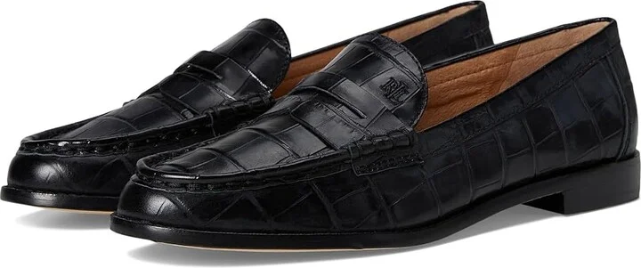 Lauren Ralph Lauren Wynnie Crocodile-Embossed Leather Loafer Women's Shoes Black : 9 B - Medium