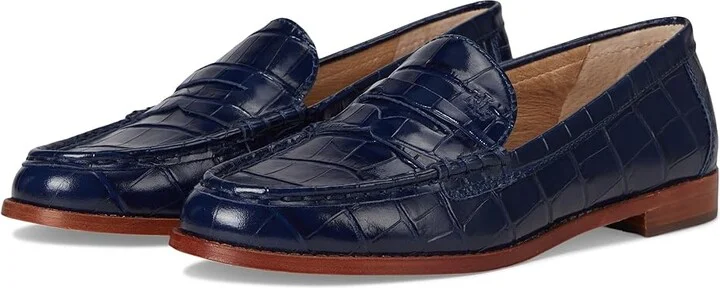 Lauren Ralph Lauren Wynnie Crocodile-Embossed Leather Loafer Women's Shoes Refined Navy : 6.5 B - Medium