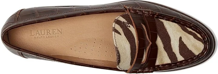 Lauren Ralph Lauren Wynnie Zebra-Print-Trim Embossed Loafer Women's Shoes Zebra/Dark Hickory : 8 B - Medium, Faux Leather - Image 2