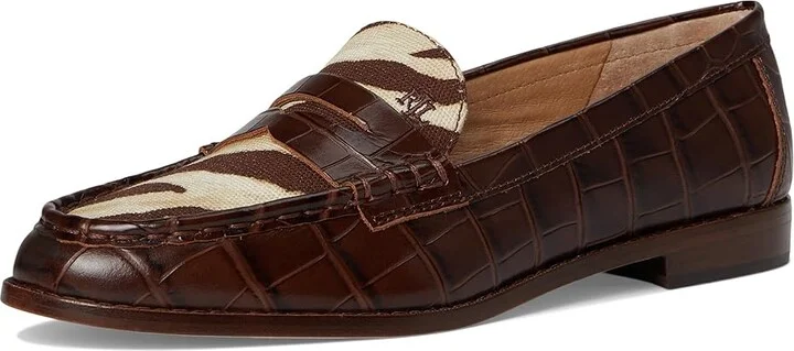 Lauren Ralph Lauren Wynnie Zebra-Print-Trim Embossed Loafer Women's Shoes Zebra/Dark Hickory : 8 B - Medium, Faux Leather - Image 5