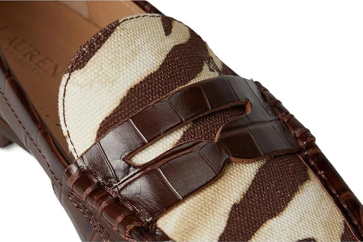 Lauren Ralph Lauren Wynnie Zebra-Print-Trim Embossed Loafer Women's Shoes Zebra/Dark Hickory : 8 B - Medium, Faux Leather - Image 7