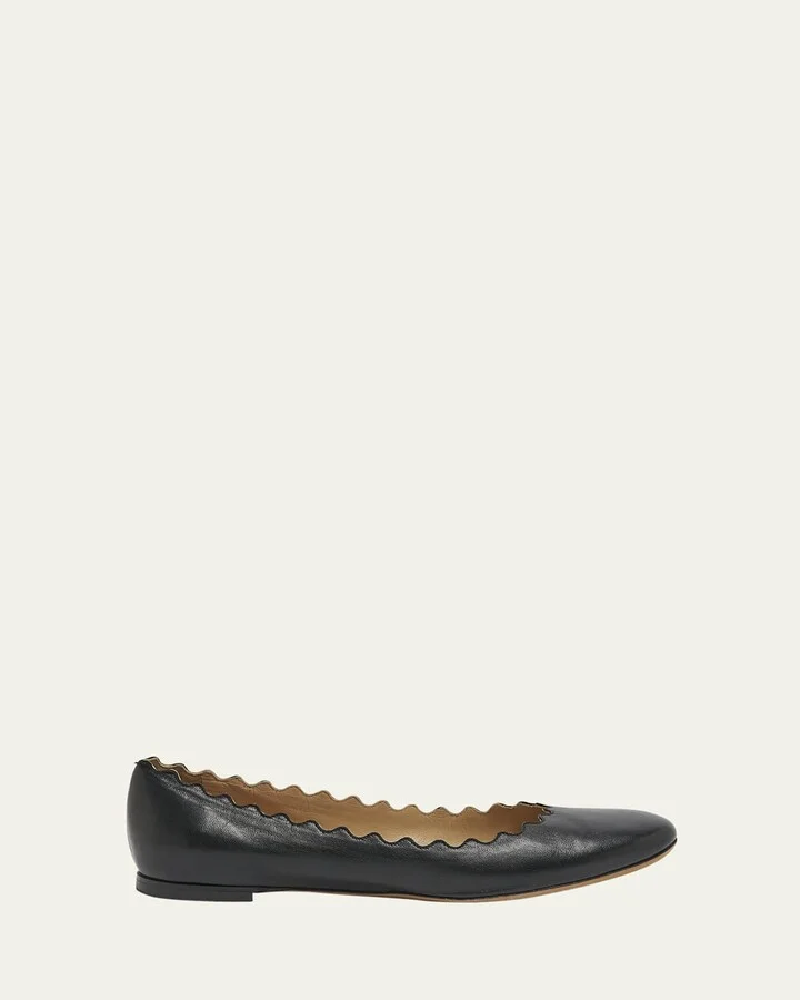 Lauren Scalloped Leather Ballet Flats
