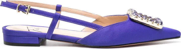 Lavanda crystal-buckle ballerina shoes