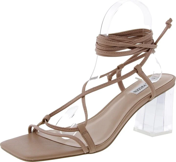 Lavina Womens Lace-Up Faux Leather Block Heel