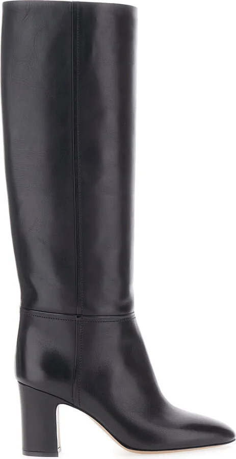 'lavinia' Black Boots With High Block Heel And Rear Zip Closure In Leather Woman