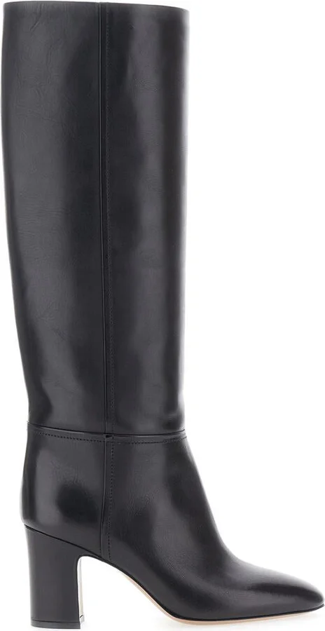 'Lavinia' Black Boots With High Block Heel And Rear Zip Closure In Leather Woman