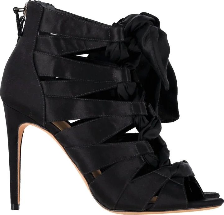 Layla Lace-Up Booties in Black Satin