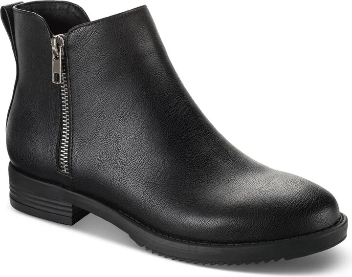 Laylaa Womens Double Zipper Faux Leather Ankle Boots