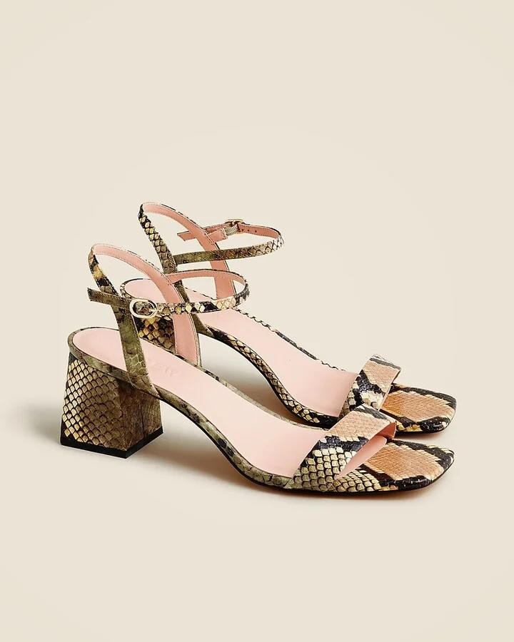 Layne ankle-strap heels in snake-embossed leather