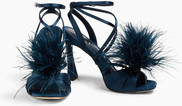 Layton feather-trimmed satin sandals - Image 2