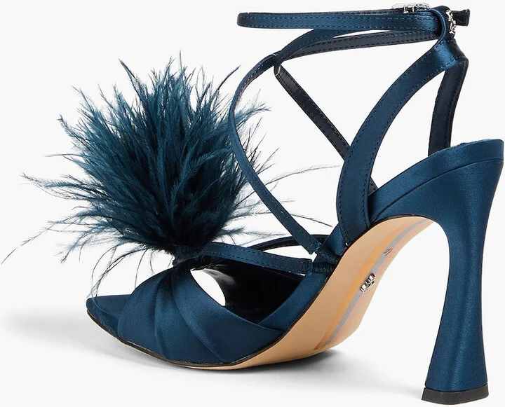 Layton feather-trimmed satin sandals - Image 3