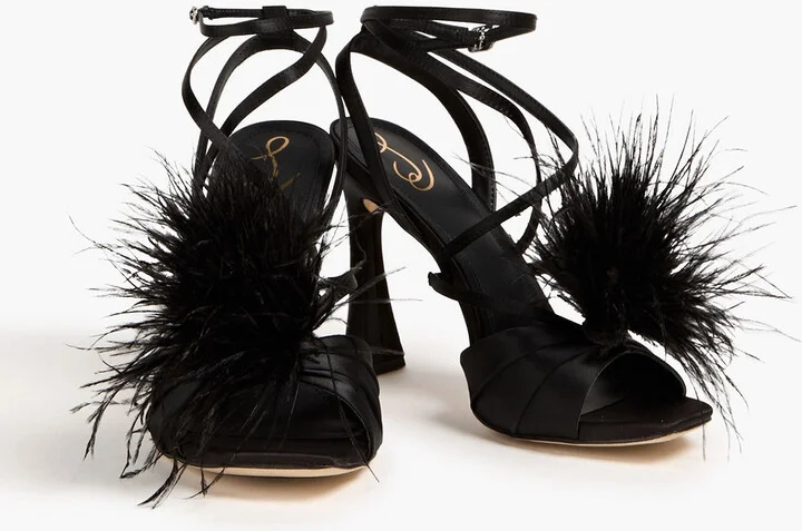 Layton feather-trimmed satin sandals - Image 2