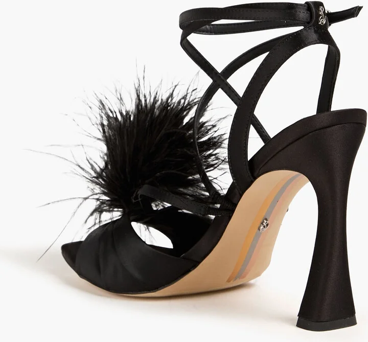 Layton feather-trimmed satin sandals - Image 3
