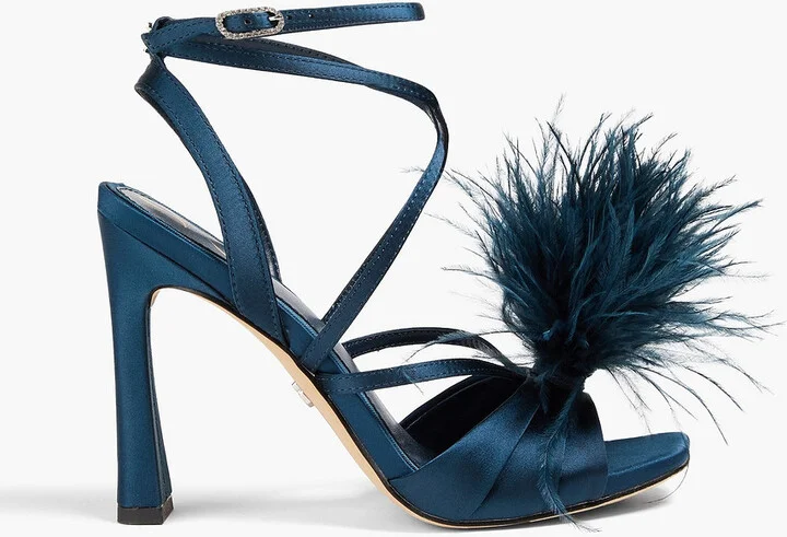 Layton feather-trimmed satin sandals