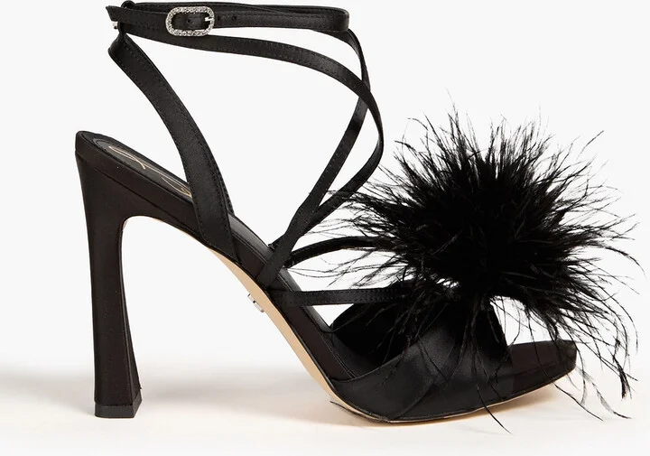 Layton feather-trimmed satin sandals